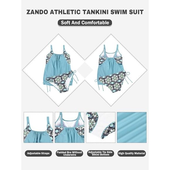 Zando Women's Sporty Two Piece Double Up Tankini  US SZs XL & 2XL: NWOT - Picture 4 of 11